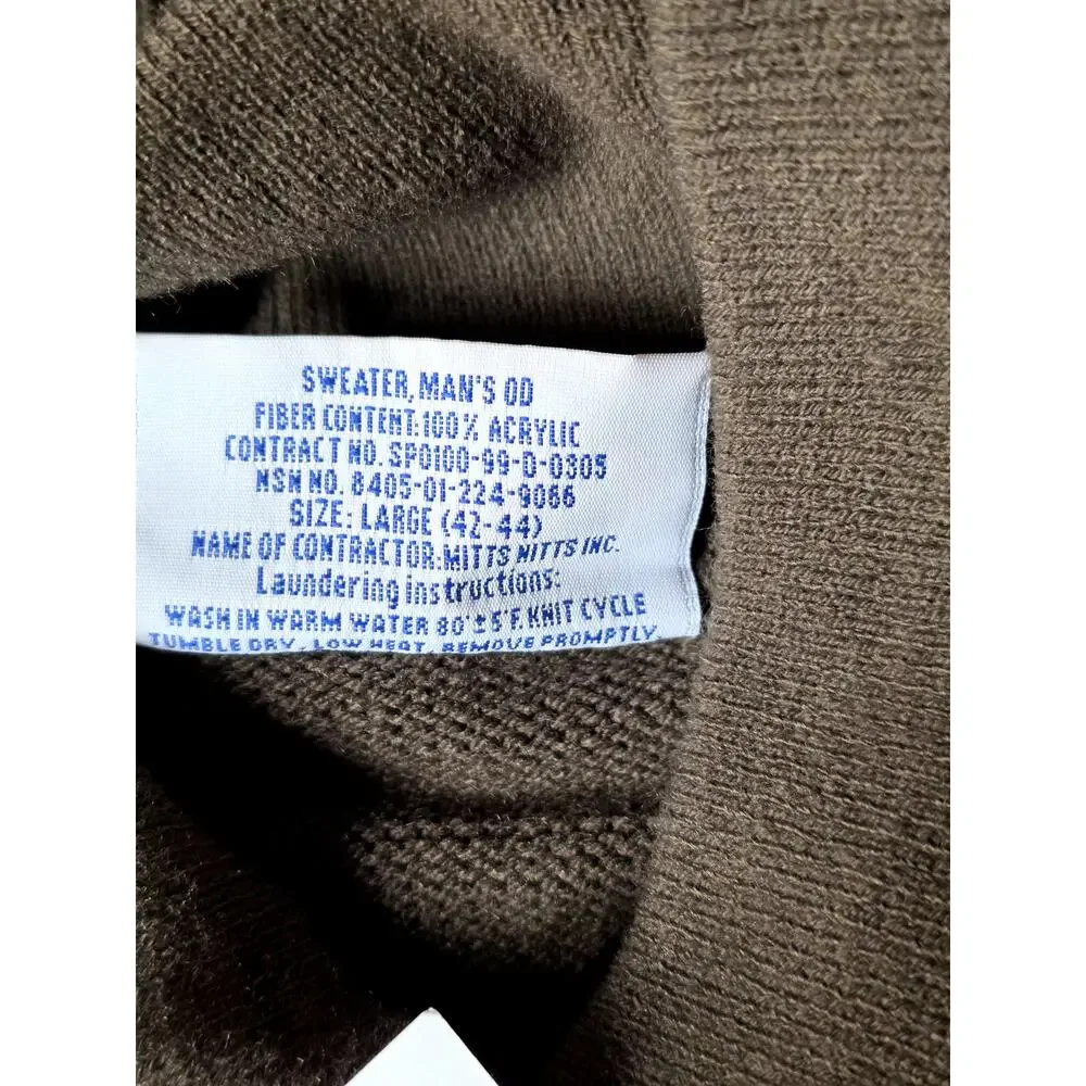 VTG US Military DSCP Brown 5 Button Henley Sweater Large Garrison NWT Deadstock